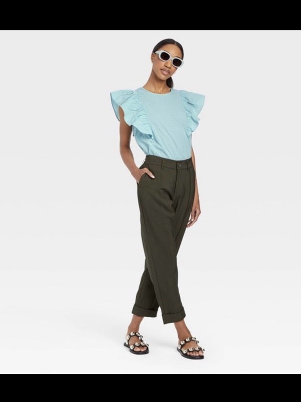 a new day Light Blue Ruffle Sleeve Blouse